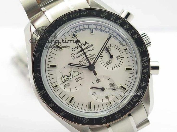 0429 Efficient Speedmaster JHF SS Snoopy Award 45th Anniversary White dial On SS Bracelet 8239